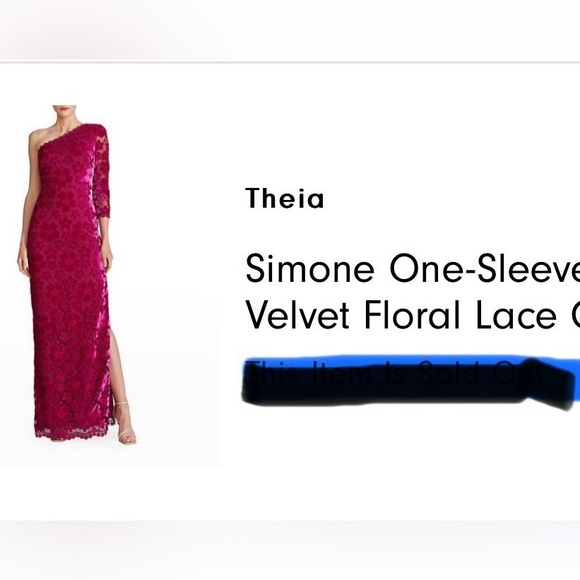 Theia gown, Simone one shoulder velvet lace long gown. - Picture 7 of 7
